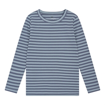 BIRKHOLM Stribet Rib Bluse Støvet Blå & Middelhavs Blå